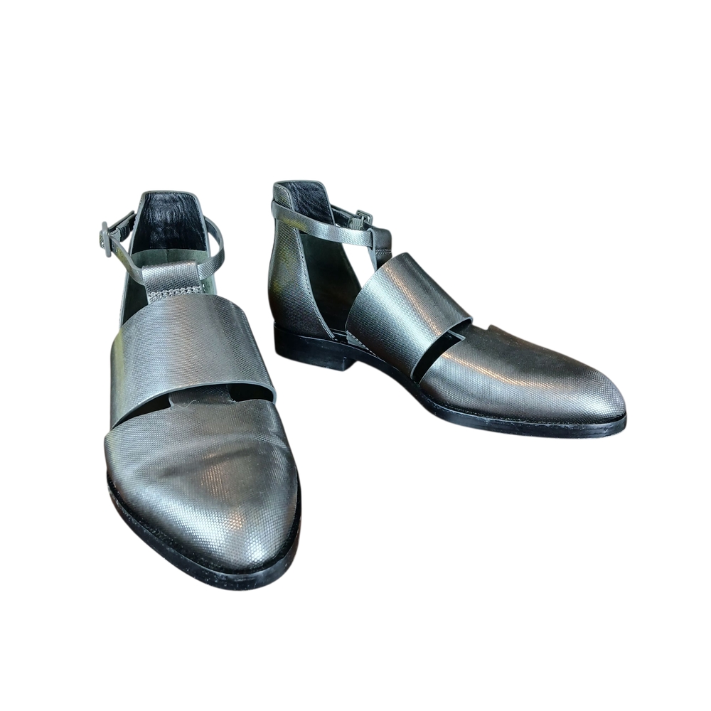 Alexander Wang Metallic Silver Cut Out Booties Sandal Gray Leather Size 6.5/37 - Picture 3 of 13